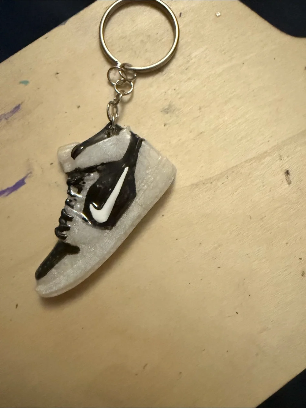 Mini Sneaker Keychain - White and Black Kids Shoe Charm